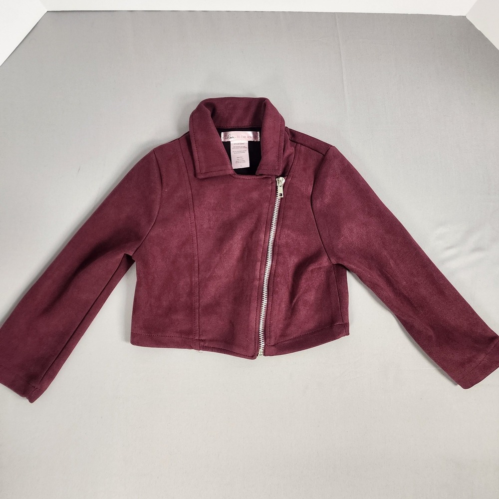 Love to be Loved Moto Jacket Girls 5 Burgundy Faux Suede Asymmetric Zip